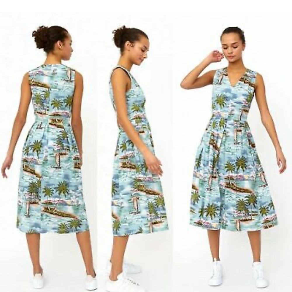 RARE Emily and Fin Josie Paradise Island Retro Hawaiian Midi Dress Sz L